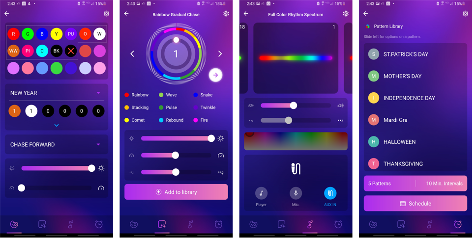 Mobile app interface used to control LED lighting installation in Orlando, FL